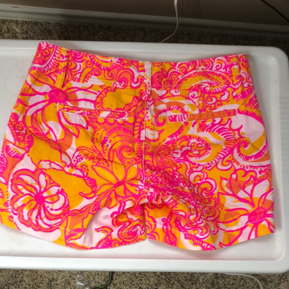 Lilly Pulitzer High Waist Pink and Orange Paisley Shorts - Picture 2 of 3